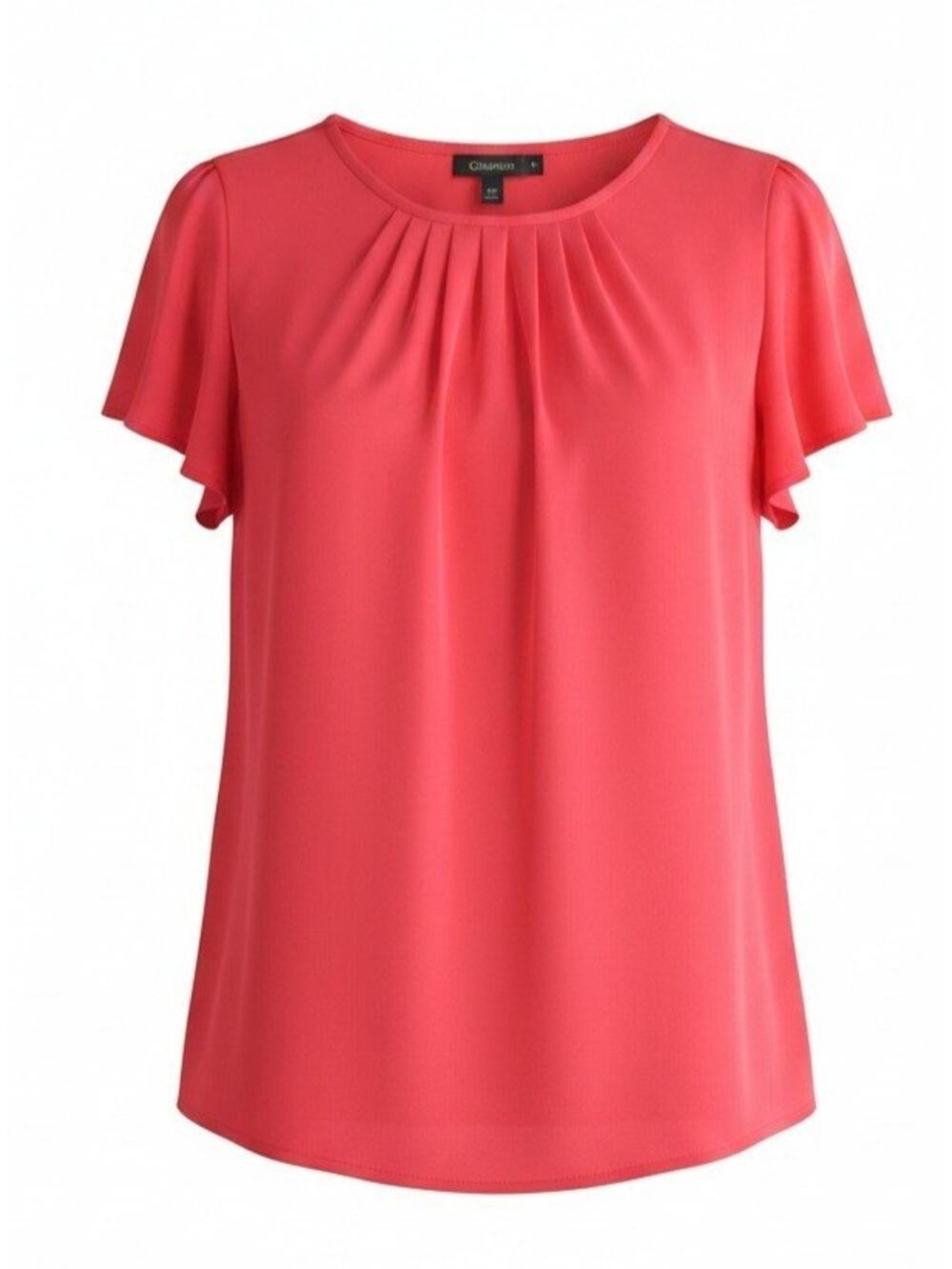 NWT COVINGTON Lightweight Coral Peated Round Neck Short Sleeve Blouse Size XL